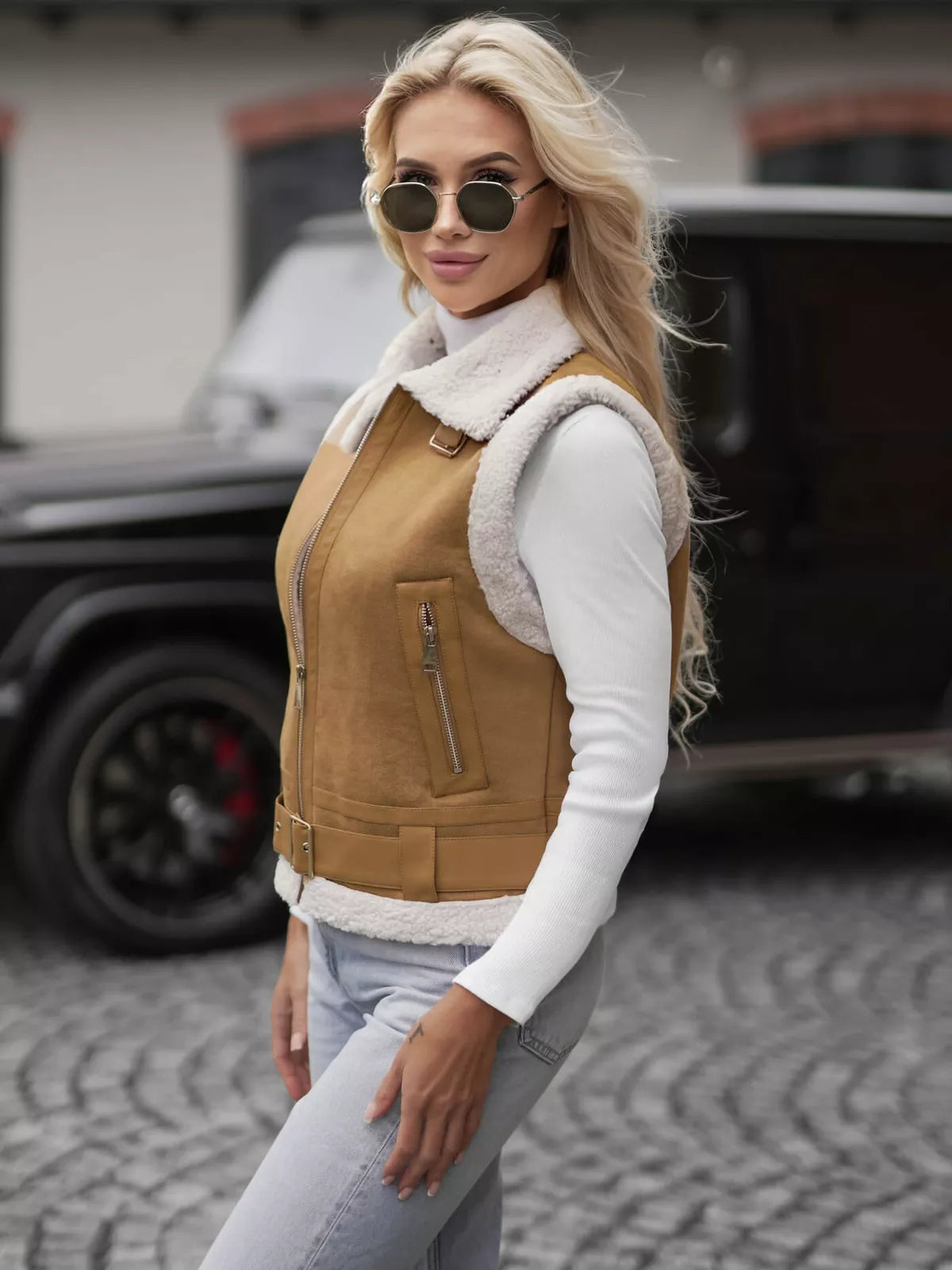 Moteriška ruda odinė liemenė Pixel