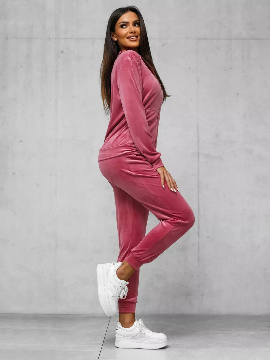 Moteriškas tamsiai rožinis veliūrinis komplektas Rosita
