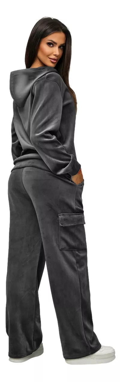 Moteriškas tamsiai pilkas veliūrinis komplektas Alin