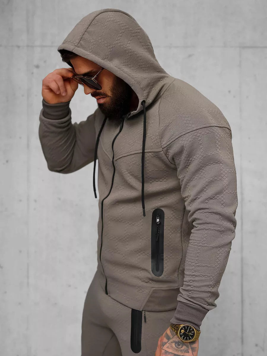 Vyriškas rudas sportinis komplektas su gobtuvu Adam