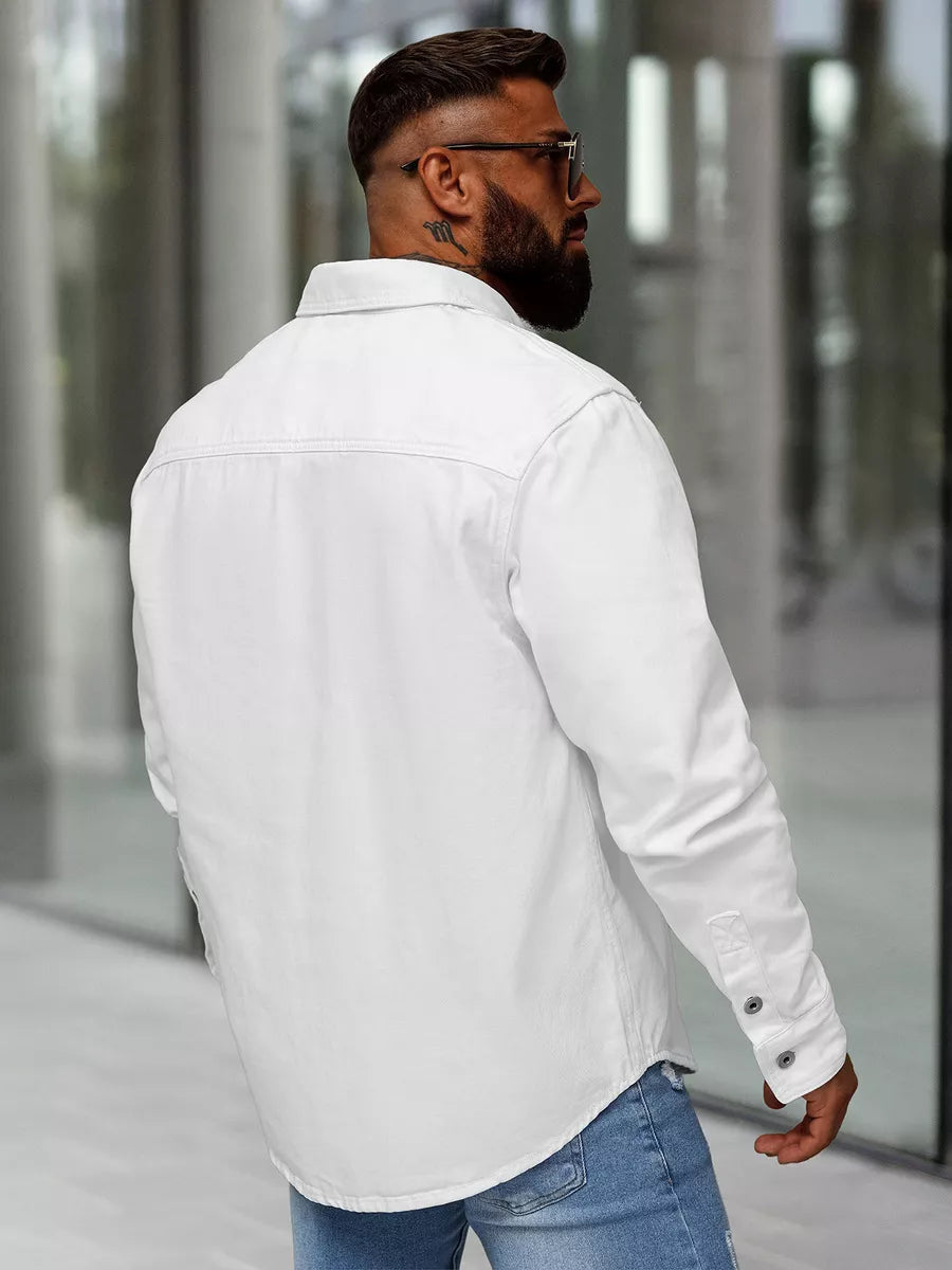 Vyriški baltos spalvos džinsiniai marškiniai Tol