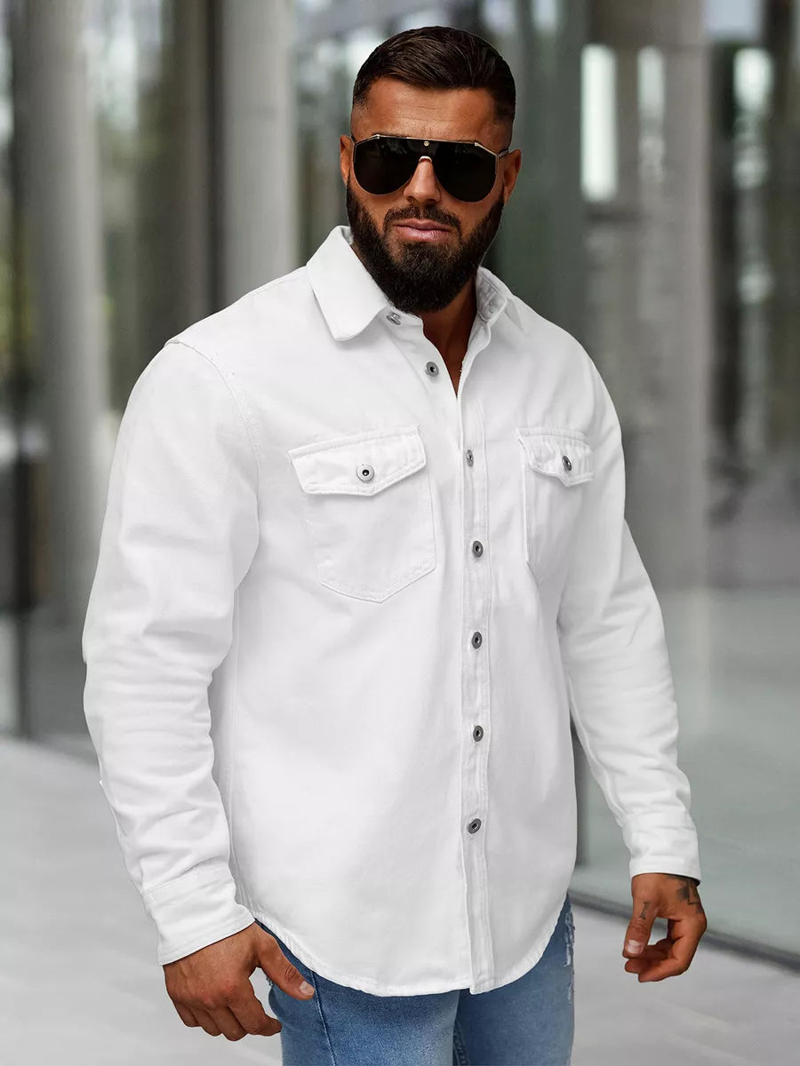 Vyriški baltos spalvos džinsiniai marškiniai Tol