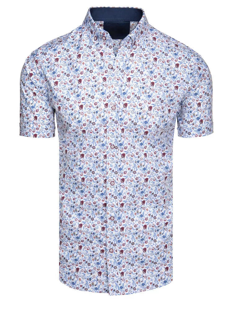 Vyriški baltos spalvos trumpomis rankovėmis marškiniai Tem