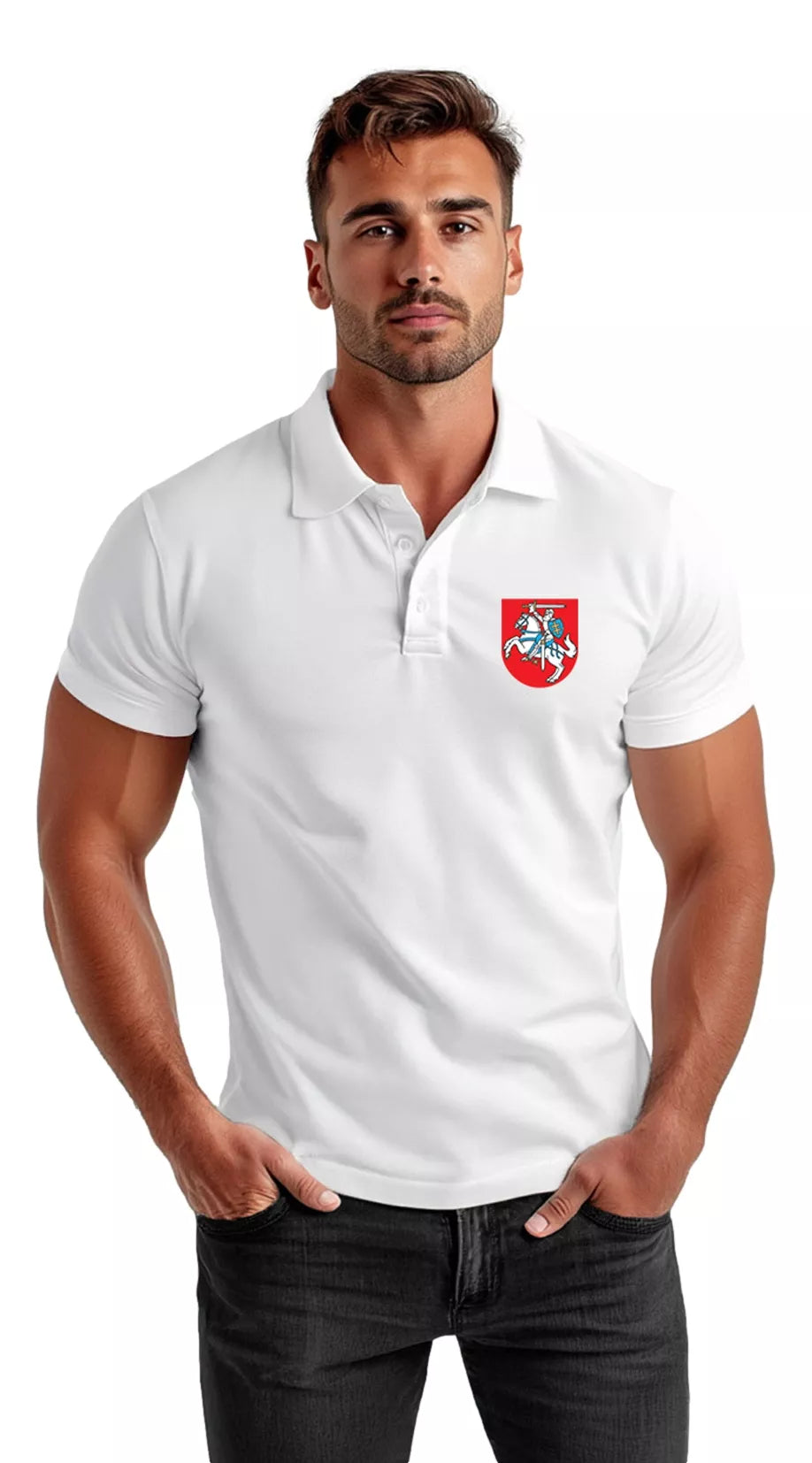 Vyriški balti polo marškinėliai Herbas
