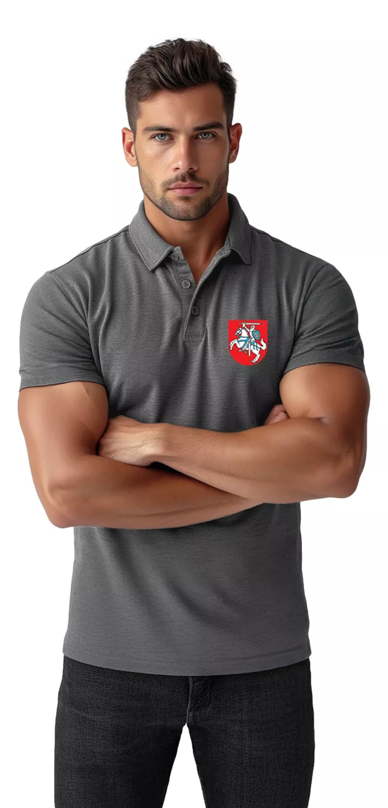 Vyriški tamsiai pilki polo marškinėliai Herbas