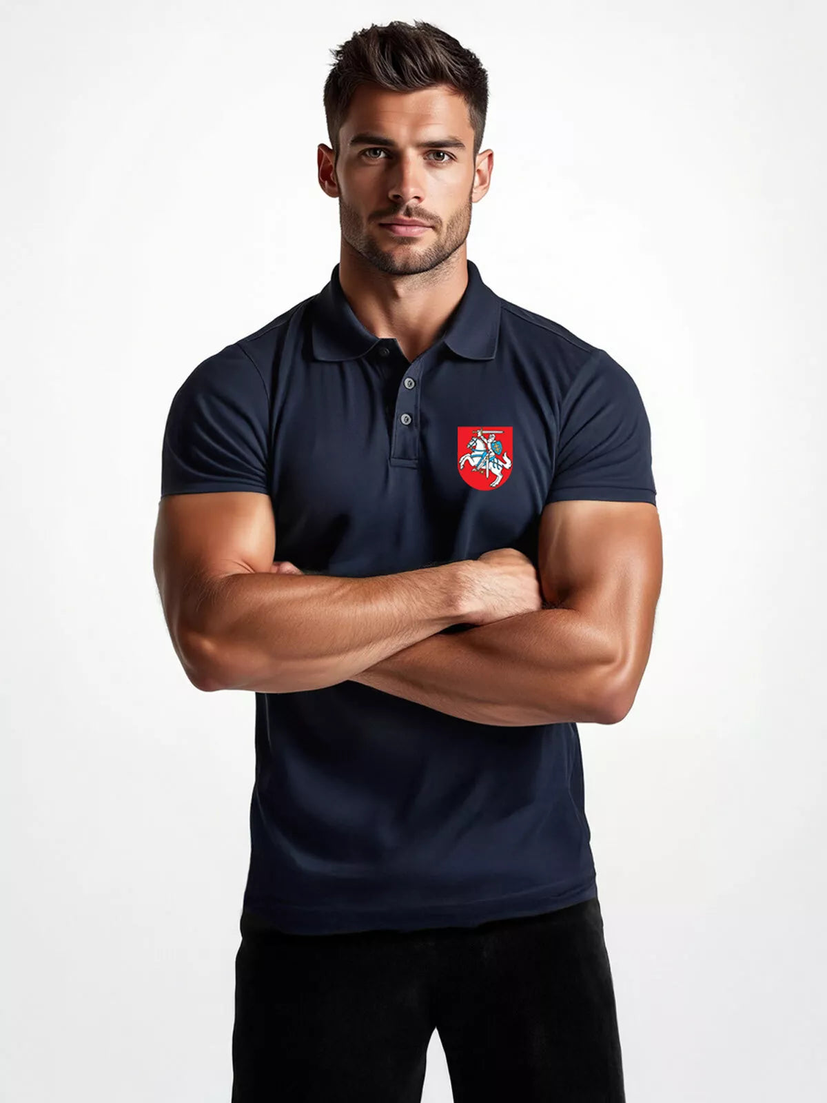 Vyriški tamsiai mėlyni polo marškinėliai Herbas