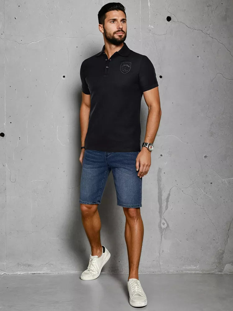 Vyriški juodos spalvos polo marškinėliai su logotipu Emb