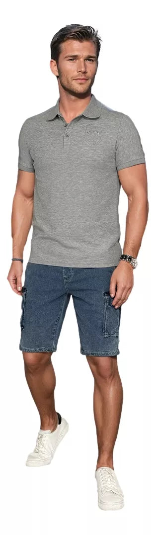 Vyriški pilkos spalvos polo marškinėliai su logotipu Emb