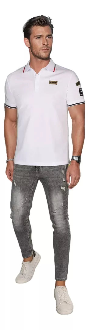 Vyriški polo marškinėliai su lopais balti US Army