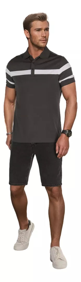 Vyriški tamsiai pilki polo marškinėliai Lima