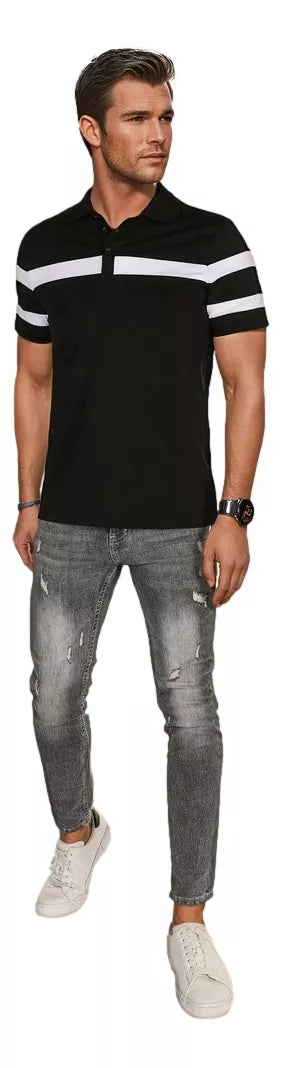 Vyriški juodi polo marškinėliai Lima