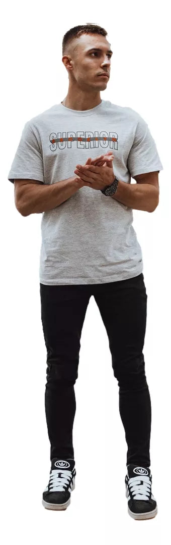 Vyriški šviesiai pilki marškinėliai su užrašu Superior