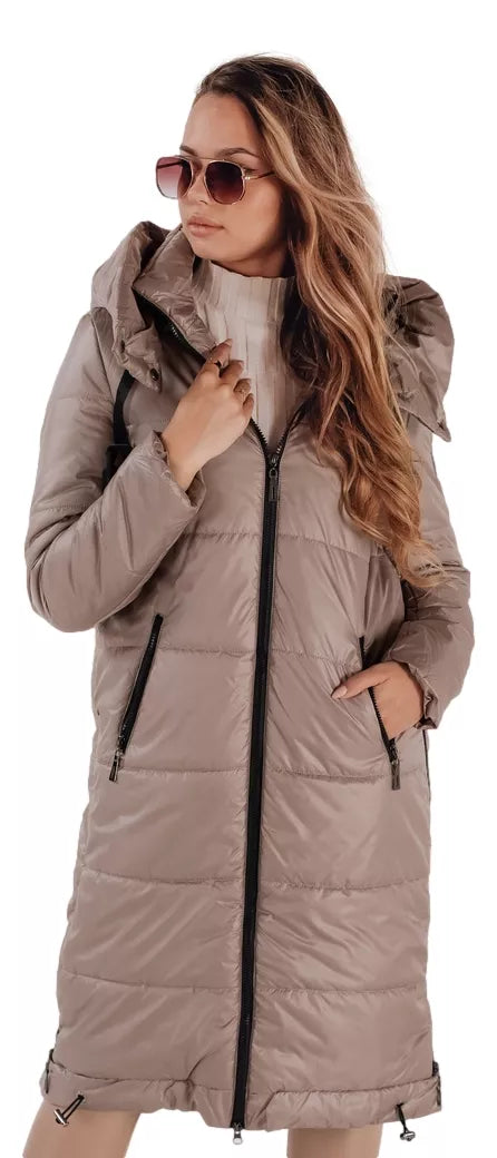 Moteriška ilga tamsiai rusvos spalvos striukė Orvit