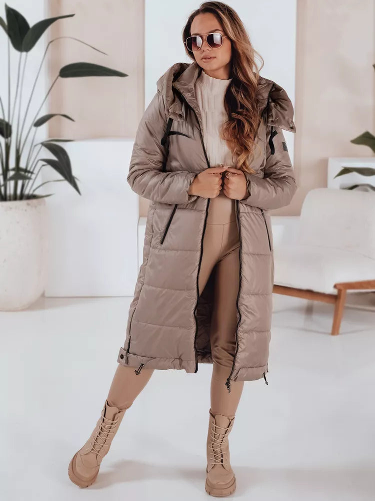 Moteriška ilga tamsiai rusvos spalvos striukė Orvit