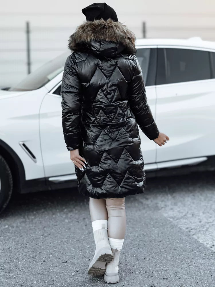 Moteriška juoda striukė su rudu kailiuku Elec