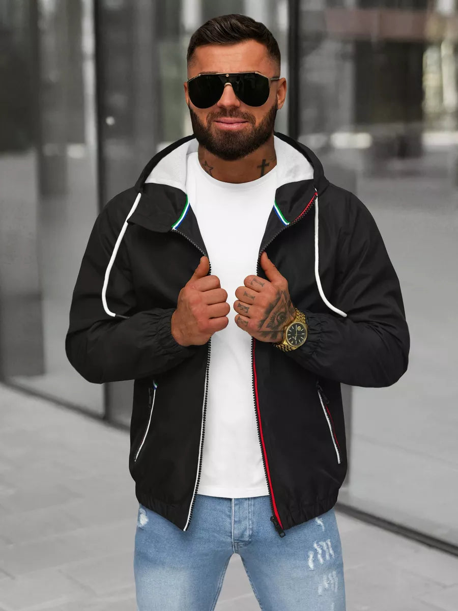 Vyriška juoda striukė su gobtuvu Pyter