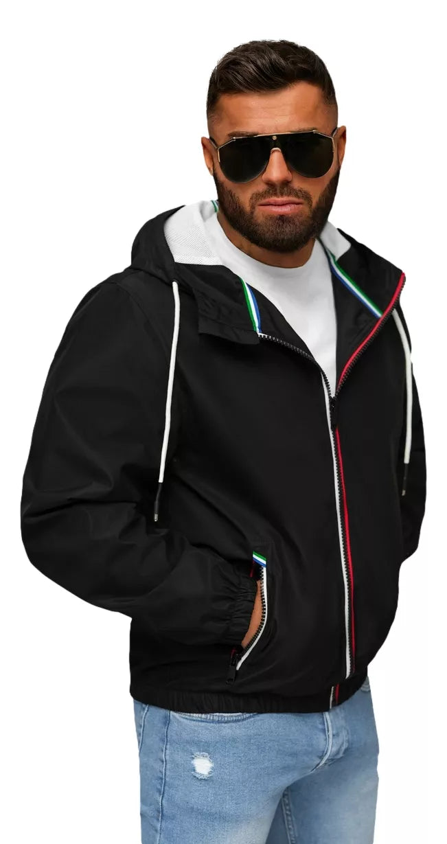 Vyriška juoda striukė su gobtuvu Pyter