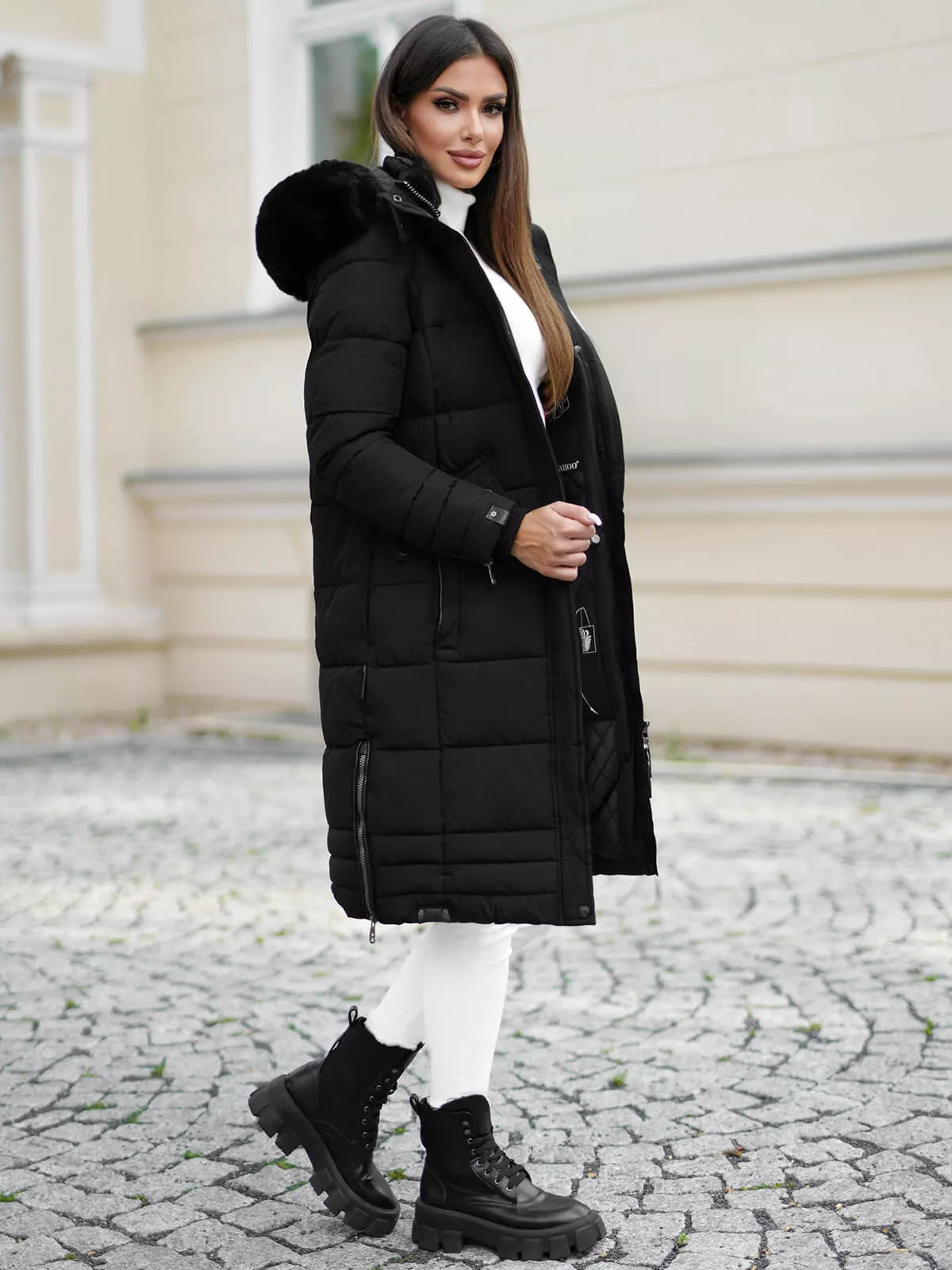 Žieminė ilga moteriška juoda striukė Marni