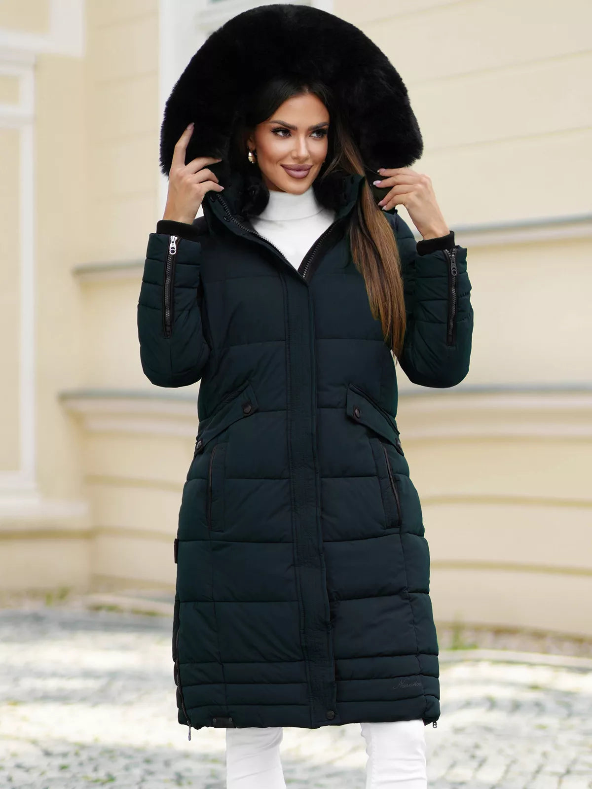 Žieminė ilga moteriška tamsiai mėlyna striukė Marni