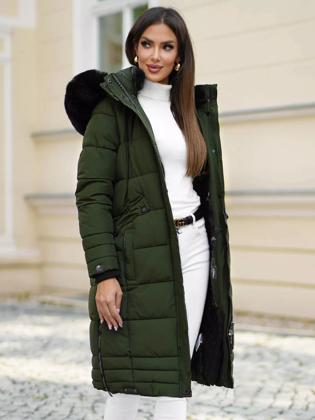 Žieminė ilga moteriška žalia striukė Marni