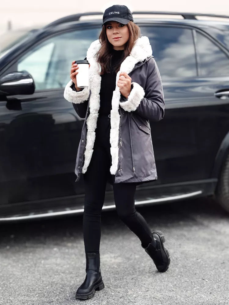 Pilka moteriška striukė su šviesiu kailiu Arctic