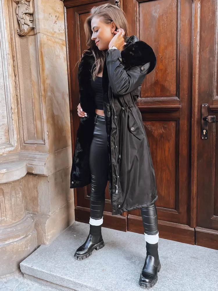 Juoda ilga moteriška striukė Harpe