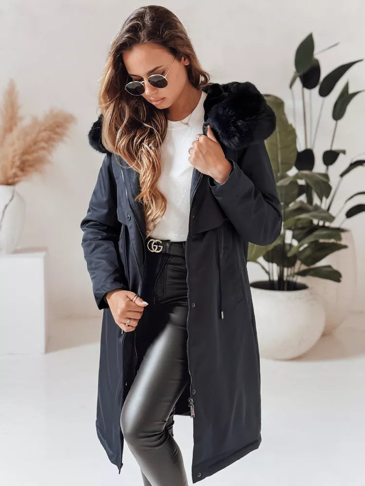 Tamsiai mėlyna ilga moteriška striukė Juste