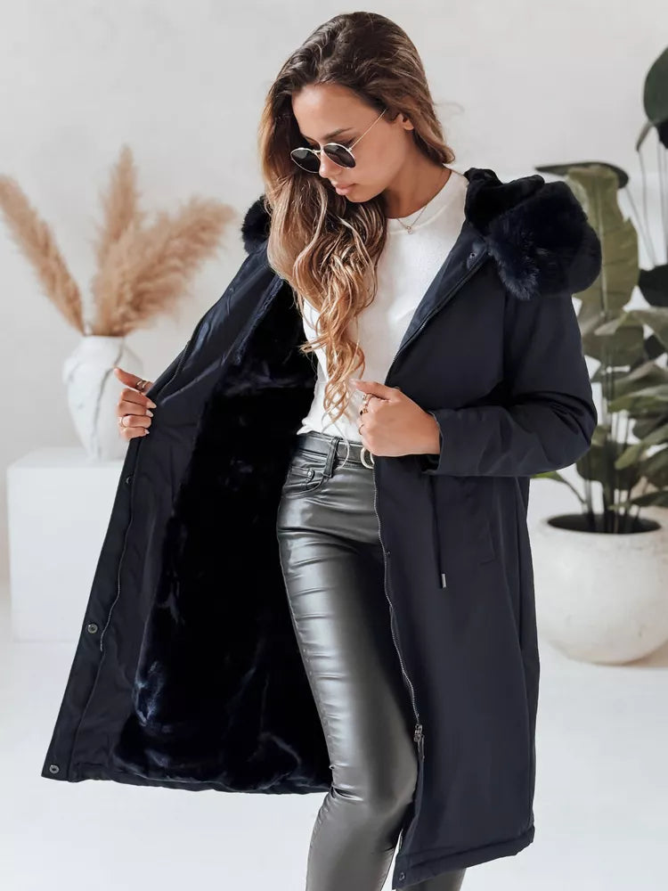 Tamsiai mėlyna ilga moteriška striukė Juste