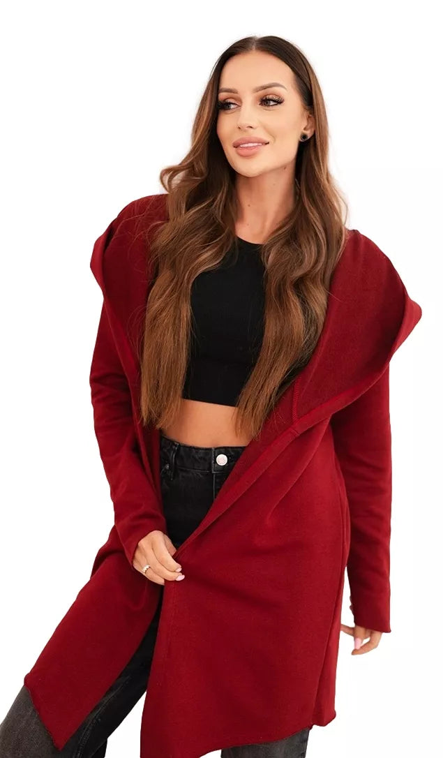 Moteriškas bordo megztinis su gobtuvu Alison