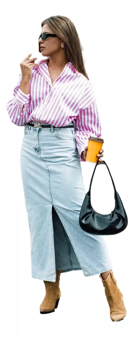 Ilgas džinsinis mėlynas sijonas Almi