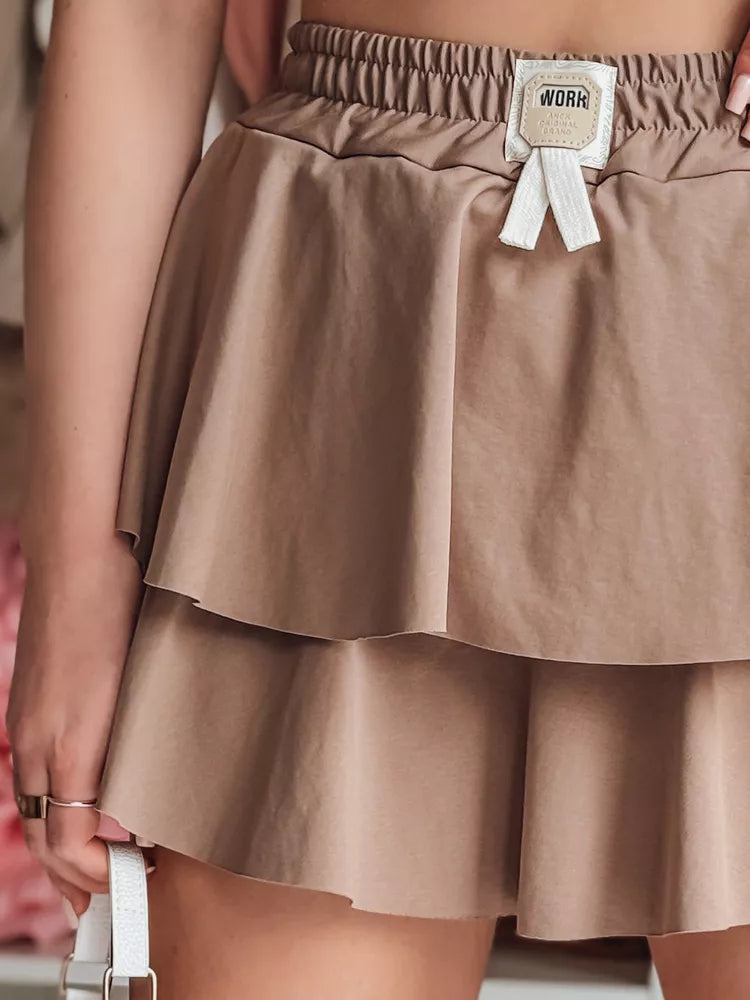 Moteriškas rudas mini sijonas Falbela