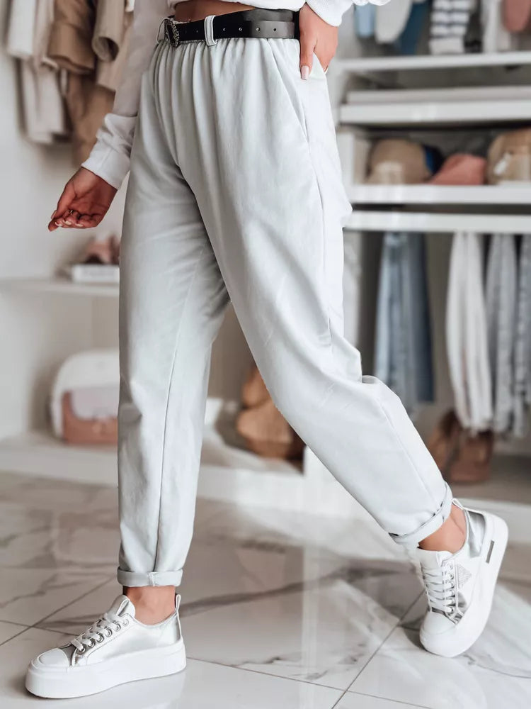 Moteriškos šviesiai pilkos kelnės su diržu Tailandi