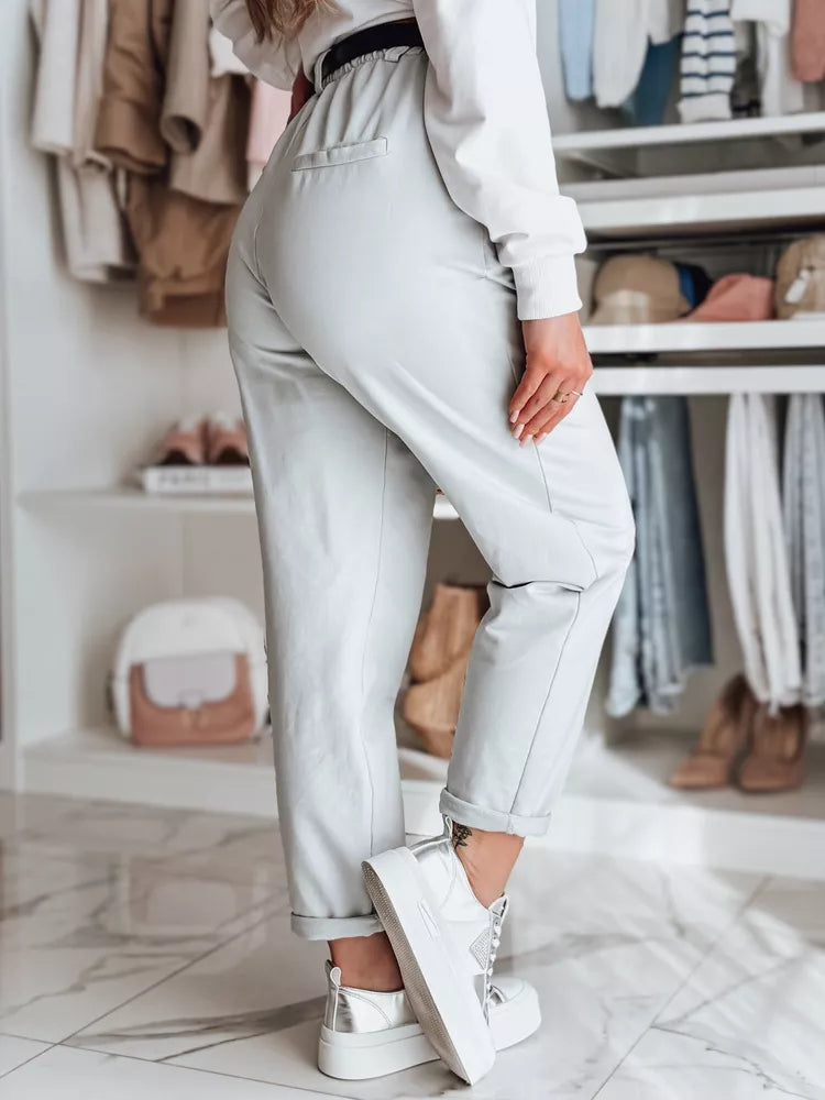 Moteriškos šviesiai pilkos kelnės su diržu Tailandi