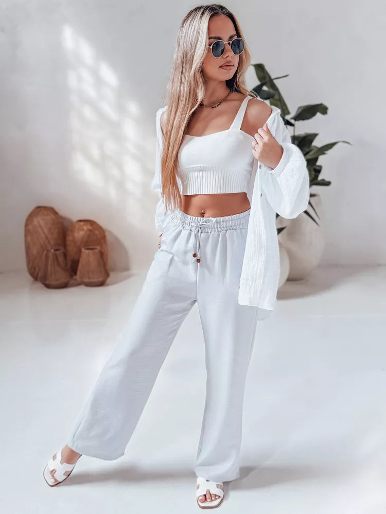 Moteriškos šviesiai pilkos spalvos laisvalaikio kelnės Fiona