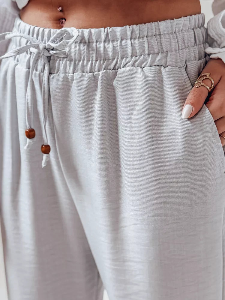 Moteriškos šviesiai pilkos spalvos laisvalaikio kelnės Fiona