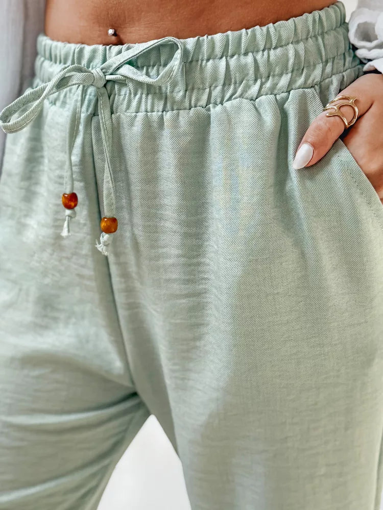 Moteriškos mėtinės spalvos laisvalaikio kelnės Fiona