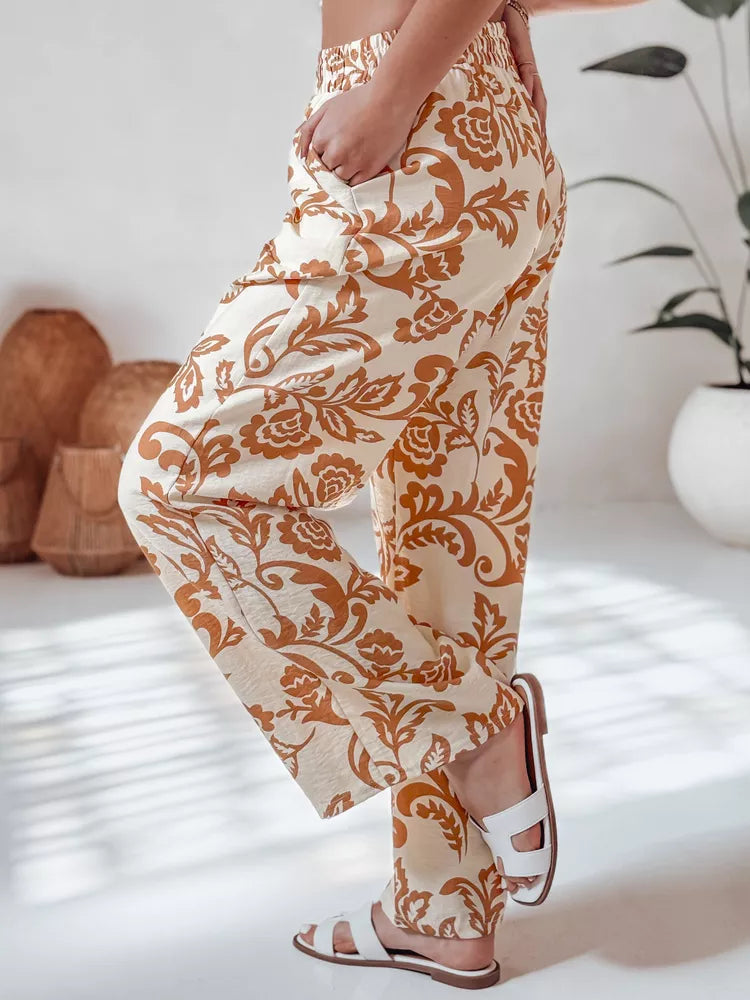 Moteriškos rudos kelnės Flower