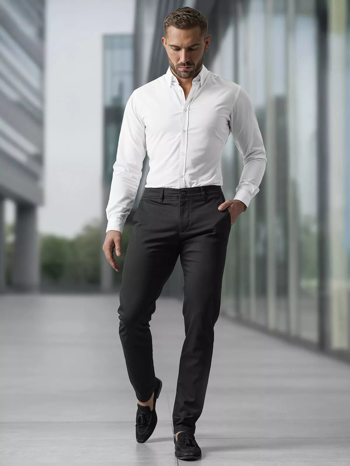 Vyriškos juodos chino kelnės Reno