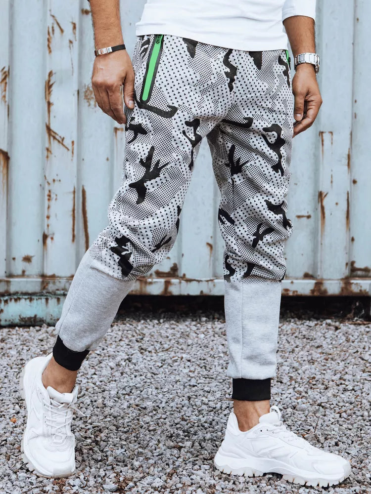 Vyriškos šviesiai pilkos spalvos kamuflinės laisvalaikio kelnės Run