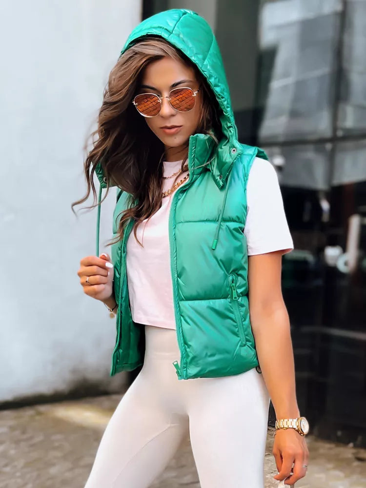 Šviesiai žalia blizgi liemenė Osin