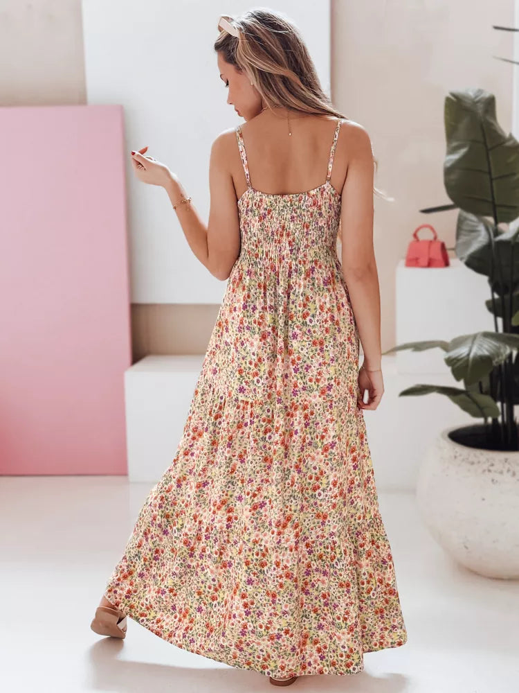 Moteriška ilga su violetinėmis gėlėmis suknelė Flori