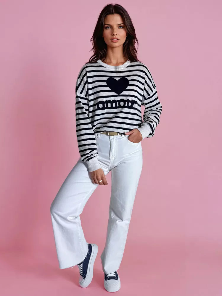 Moteriškas tamsiai mėlynas megztinis Amour