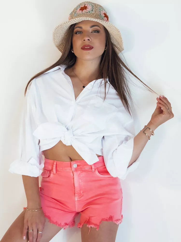 Moteriški rožiniai džinsiniai šortai Sunylook