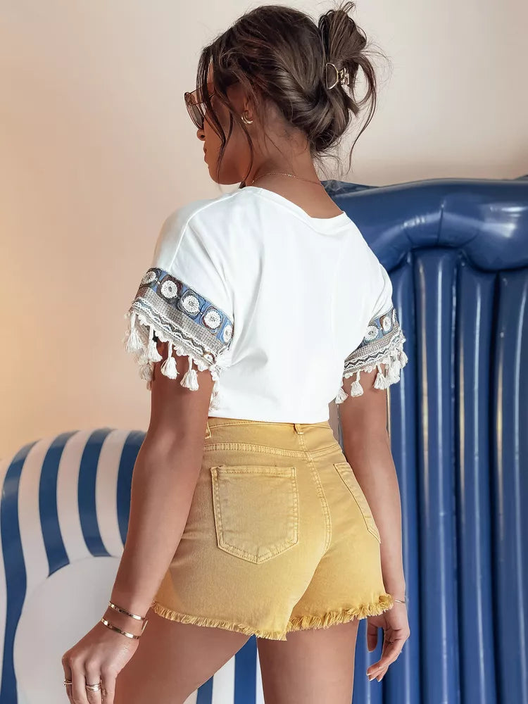 Moteriški geltoni džinsiniai šortai Sunylook