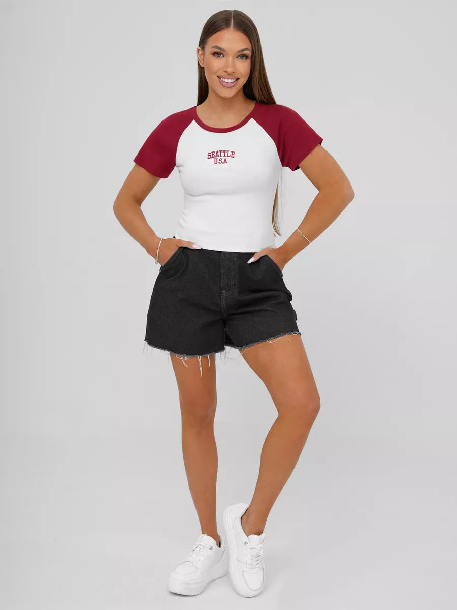 Moteriški balti/raudoni marškinėliai Seattle USA