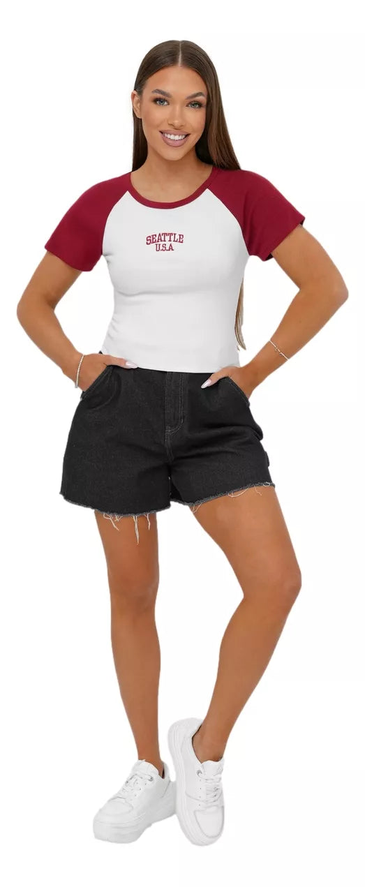 Moteriški balti/raudoni marškinėliai Seattle USA