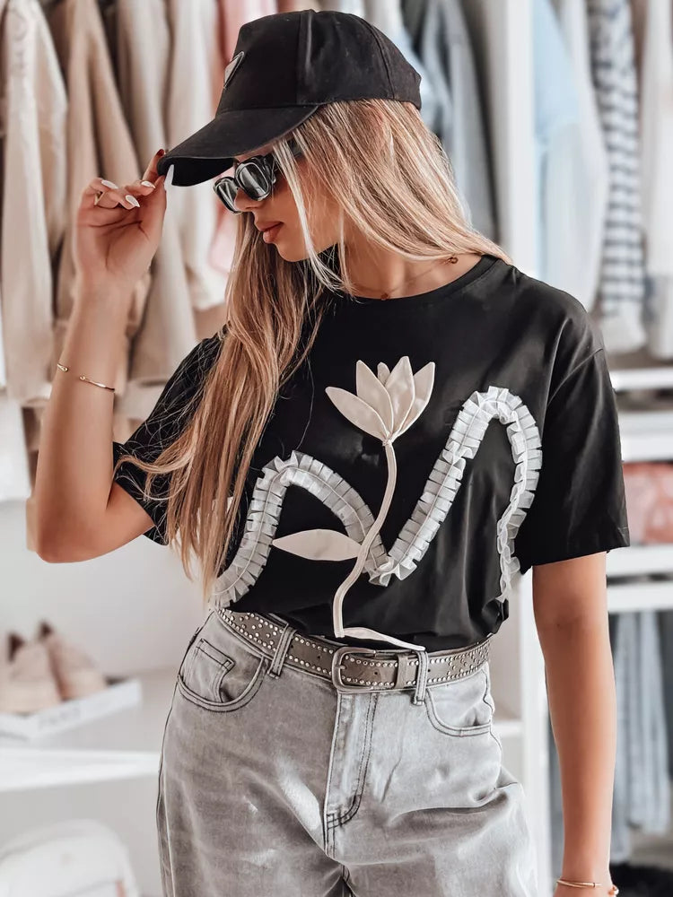 Moteriški juodi marškinėliai Petinia