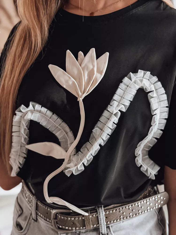 Moteriški juodi marškinėliai Petinia