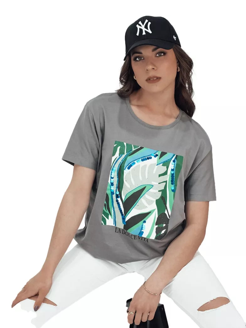 Moteriški tamsiai pilki marškinėliai Mumba