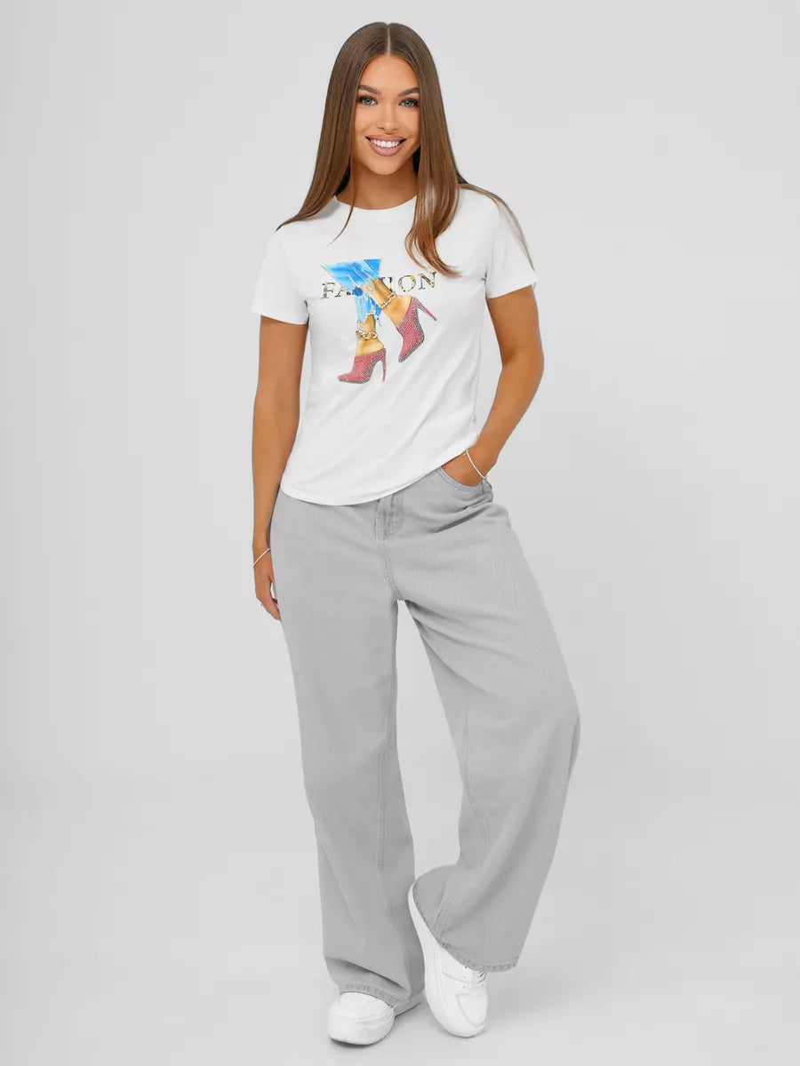 Moteriški baltos spalvos marškinėliai Fact